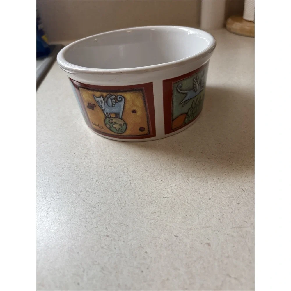 Ursula Dodge Cat Pet Bowl Signature Housewares Flight Of The Blue Cat Stoneware